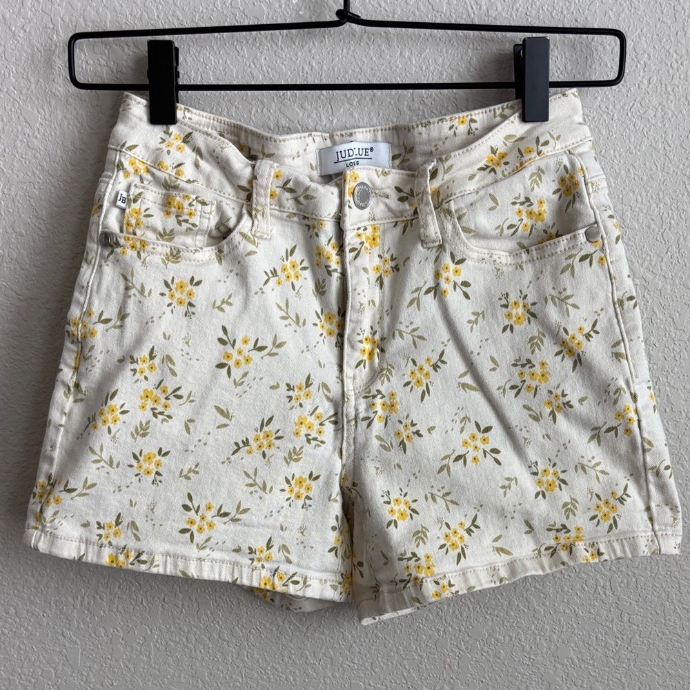 JUDY BLUE Floral Print Mid Rise Denim Shorts size Small